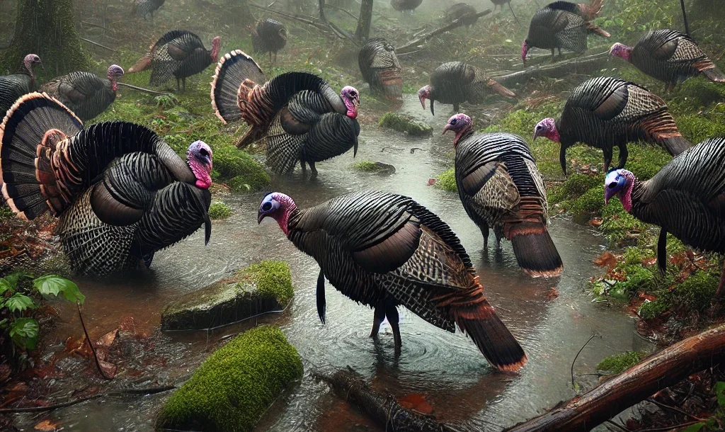 hunt turkeys using a forum community dedicated to turkeys in the rain approaching danger